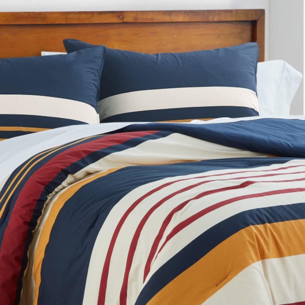 Nautica Home Hollins %100 Pamuklu Tek Kişilik Nevresim Takımı - Marin Lacivert ve Çizgili