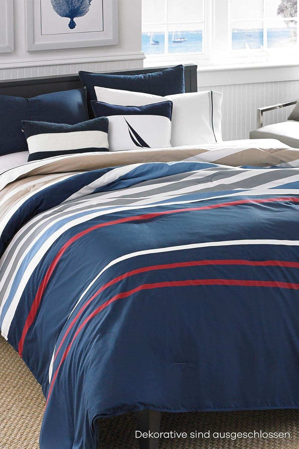 Nautica Home Bradford %100 Pamuk Nevresim Takımı - Lacivert Bej Çok Renkli Çizgili