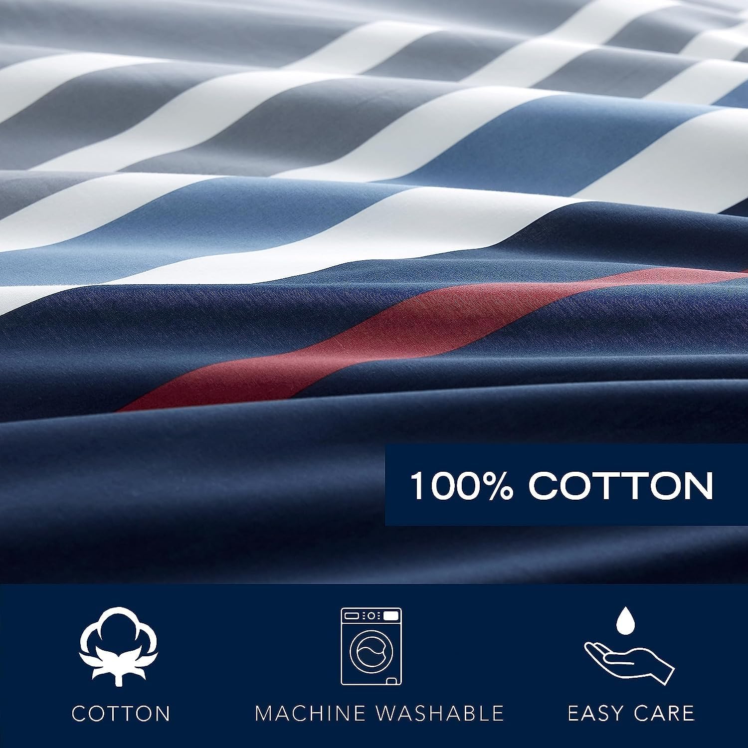 Nautica Home Bradford %100 Pamuk Nevresim Takımı - Lacivert Bej Çok Renkli Çizgili