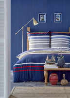 Nautica Home Bradford %100 Pamuk Nevresim Takımı - Lacivert Bej Çok Renkli Çizgili