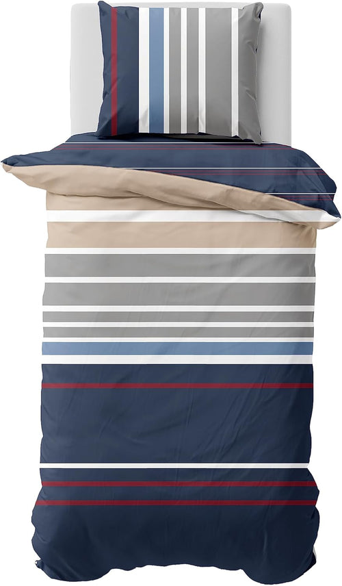 Nautica Home Bradford %100 Pamuk Nevresim Takımı - Lacivert Bej Çok Renkli Çizgili