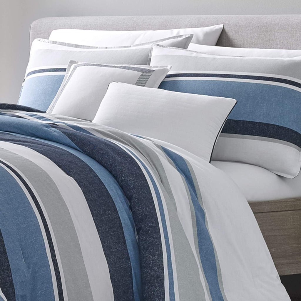 Nautica Home Westport %100 Pamuk Nevresim Takımı - Modern Geniş Çizgili Mavi/Gri