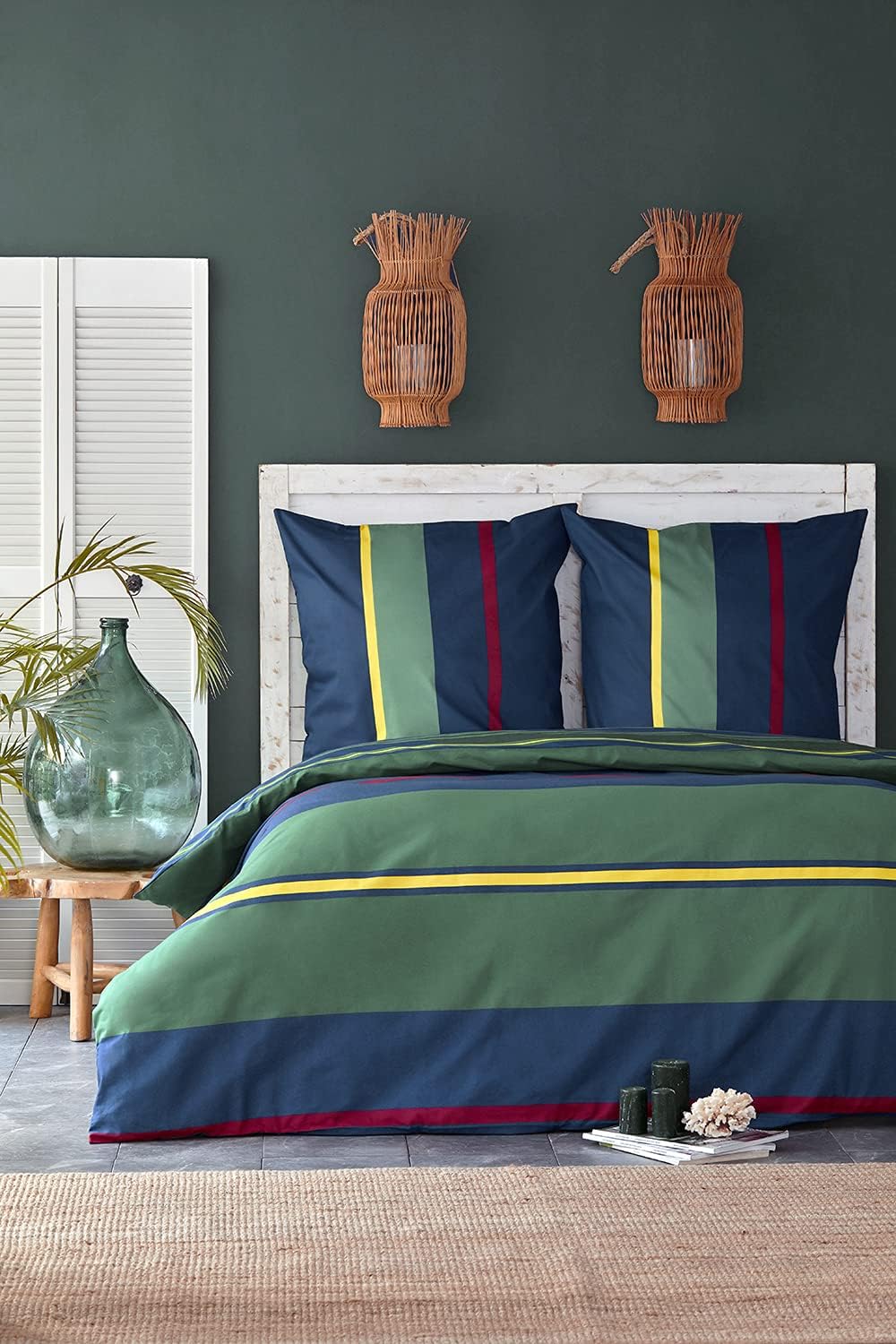 Nautica Home Heritage %100 Pamuklu Çizgili Nevresim Takımı - Marin Lacivert ve Yeşil