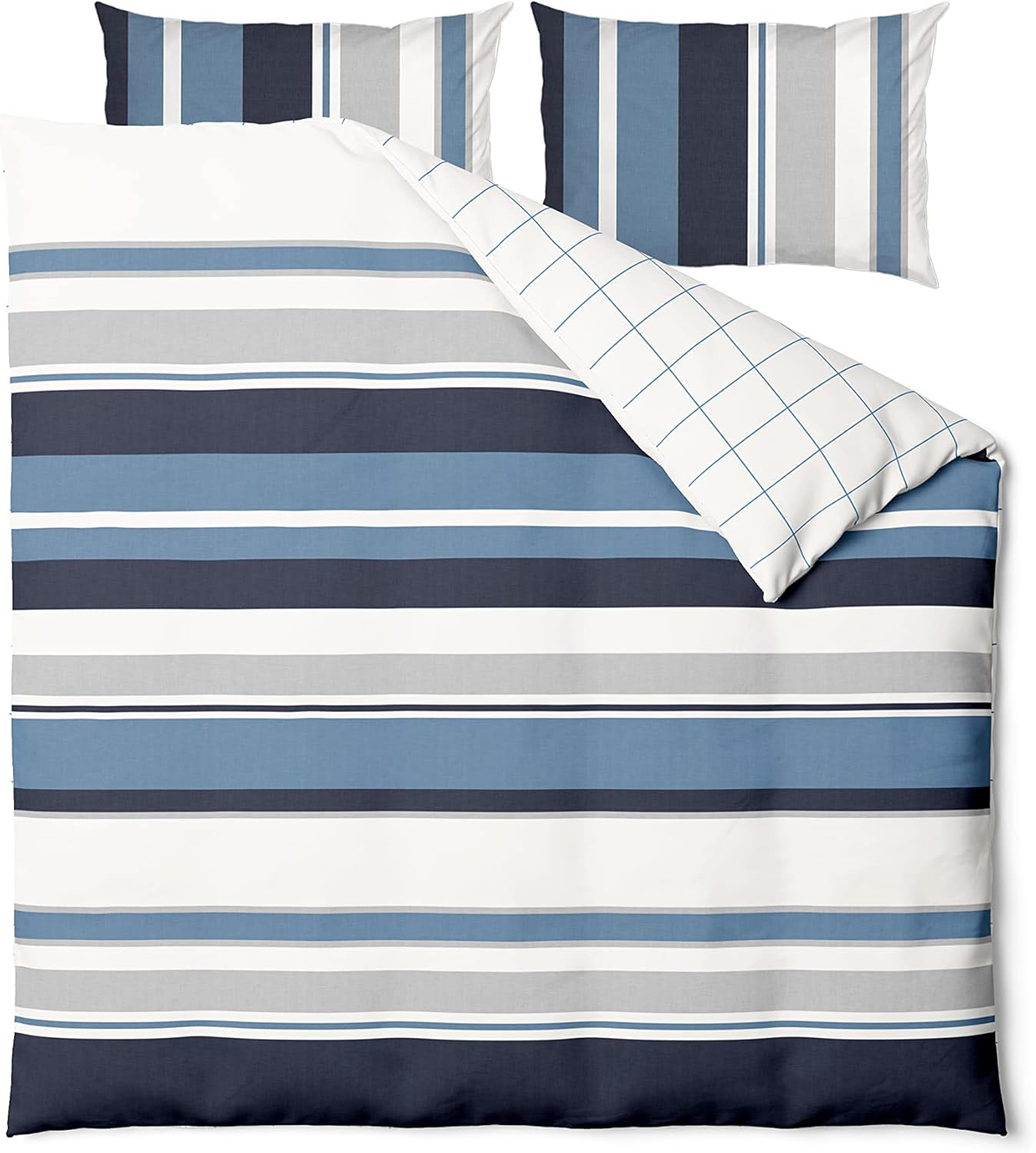 Nautica Home Westport %100 Pamuk Nevresim Takımı - Modern Geniş Çizgili Mavi/Gri