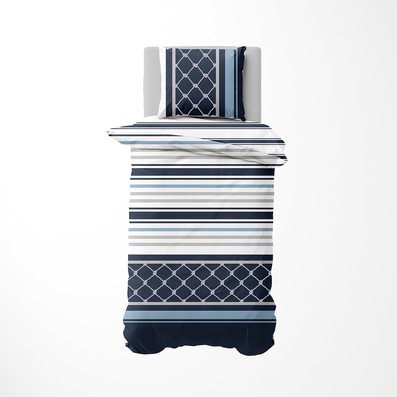 Nautica Home Knot %100 Pamuklu Tek Kişilik Nevresim Takımı - Halat ve Marin Çizgili