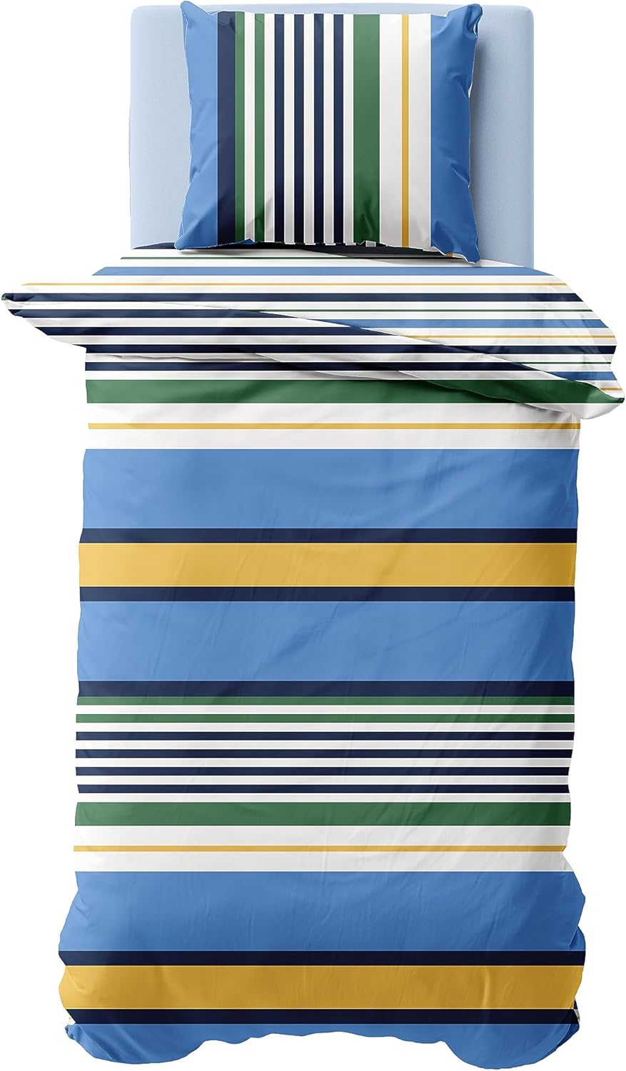 Nautica Home Dover %100 Pamuk Nevresim Takımı - Mavi Yeşil Sarı Çok Renkli Çizgili
