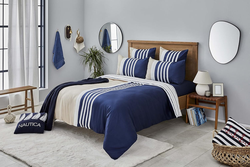 Nautica Home Aport Marin Serisi - Lacivert Beyaz Çizgili Pamuklu Nevresim Takımı