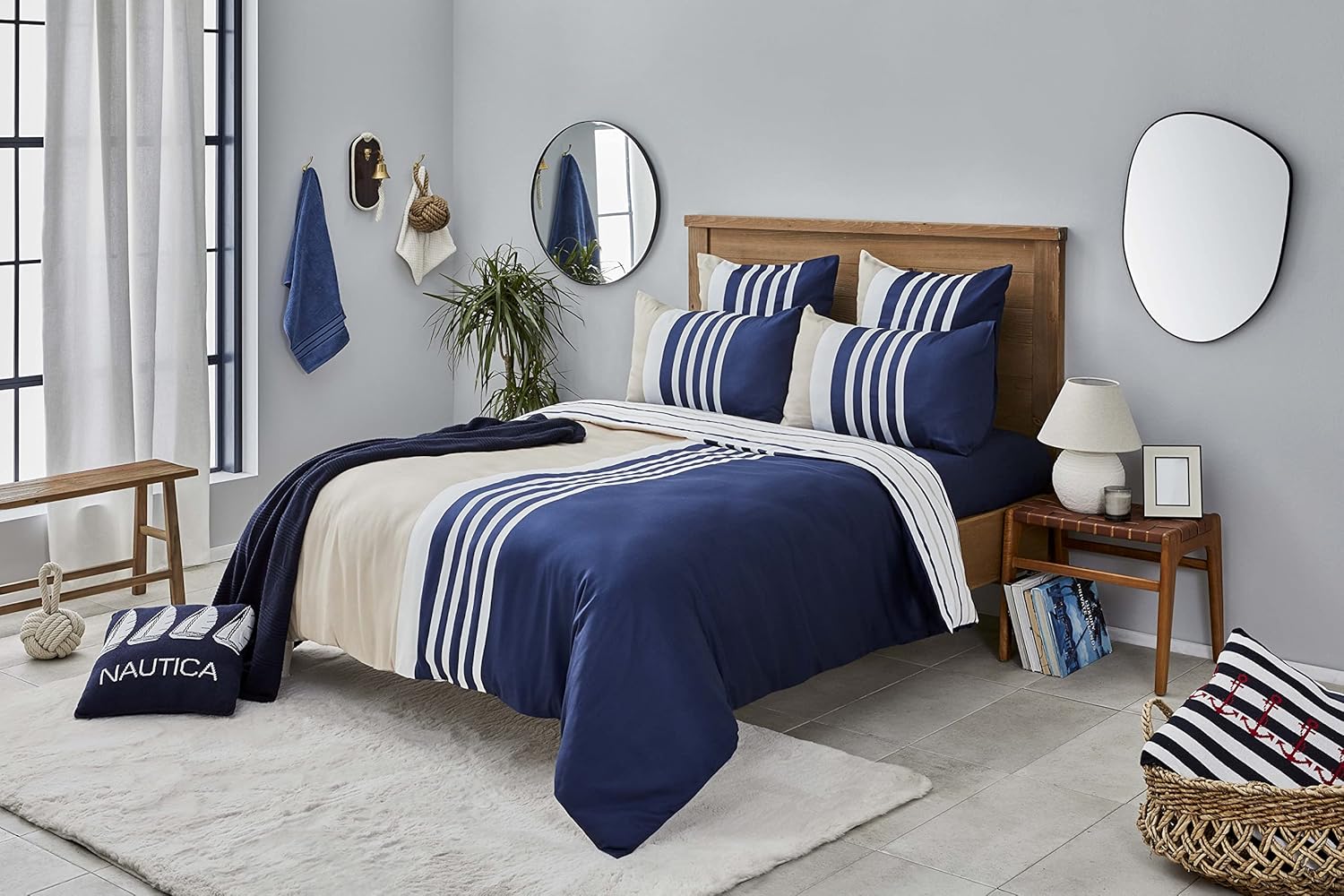 Nautica Home Aport Marin Serisi - Lacivert Beyaz Çizgili Pamuklu Nevresim Takımı
