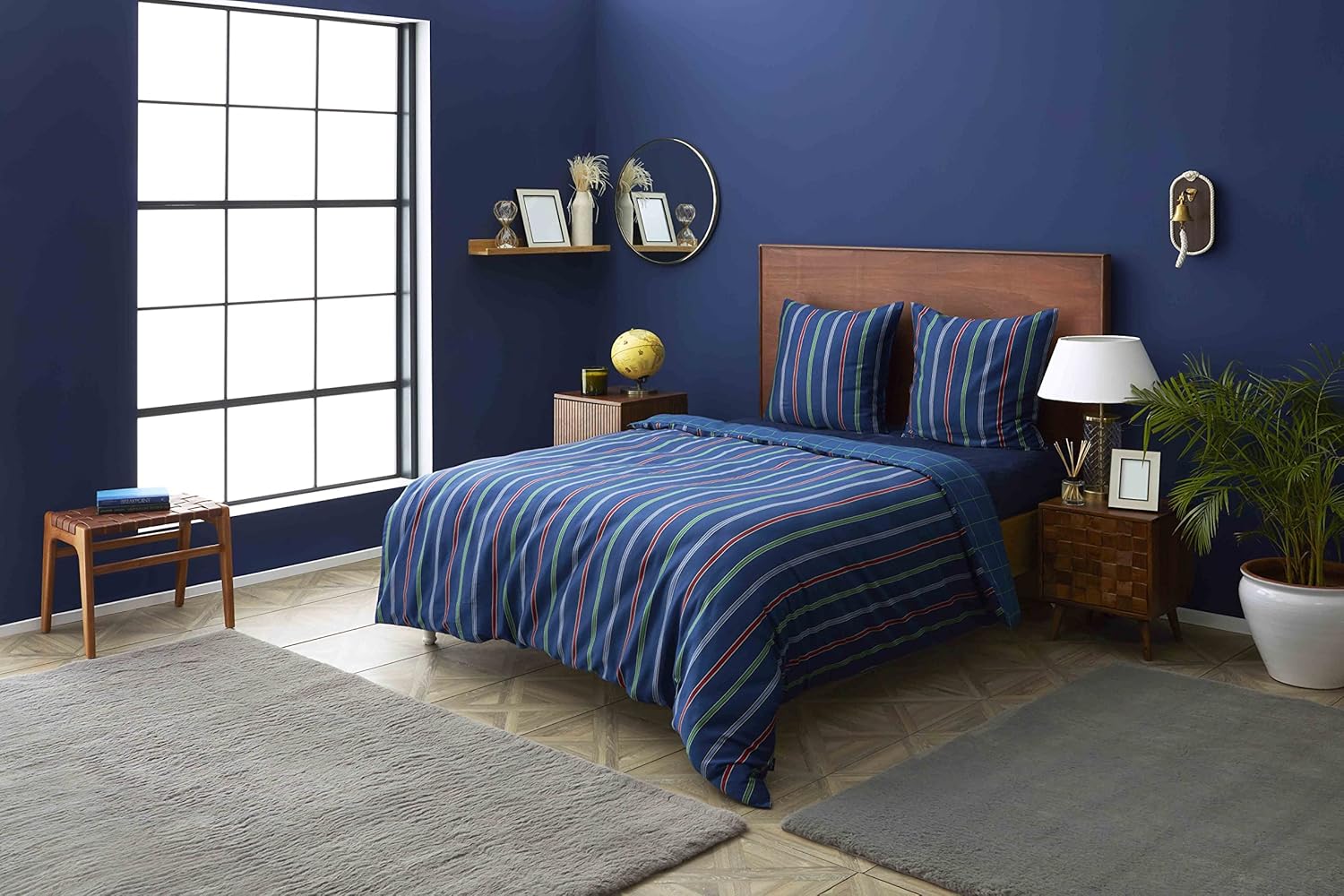 Nautica Home  Ray %100 Pamuklu Çift Kişilik Nevresim Takımı - Yeşil & Lacivert Geniş Çizgili