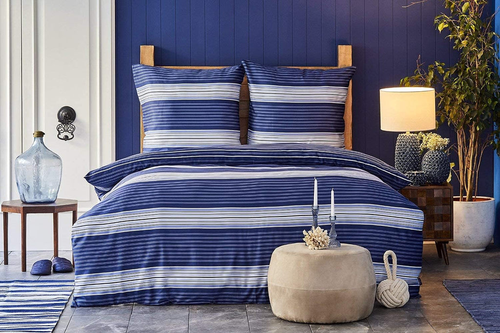 Nautica Home Moby %100 Pamuklu Tek Kişilik Nevresim Takımı - Modern Lacivert Çizgili