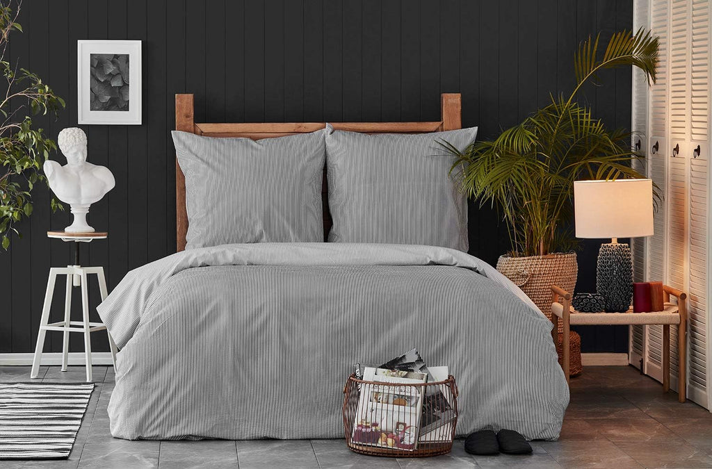 Nautica Home Darya %100 Pamuk Nevresim Takımı - Gri Beyaz Mikro Çizgili Desen