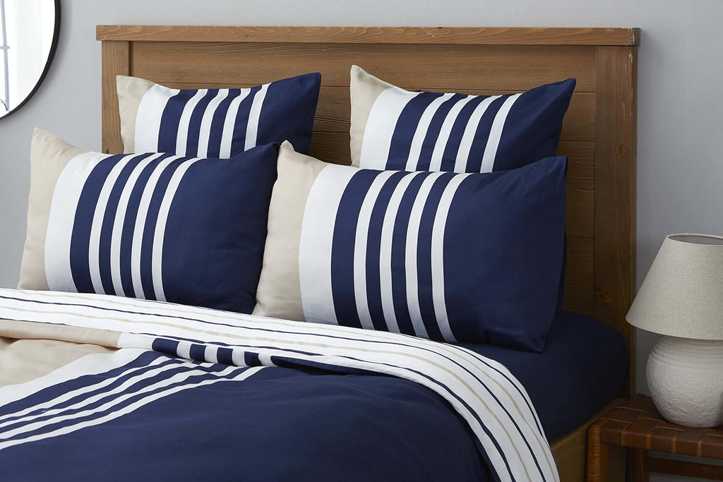 Nautica Home Aport Marin Serisi - Lacivert Beyaz Çizgili Pamuklu Nevresim Takımı