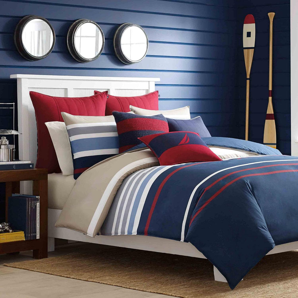 Nautica Home Bradford %100 Pamuk Nevresim Takımı - Lacivert Bej Çok Renkli Çizgili