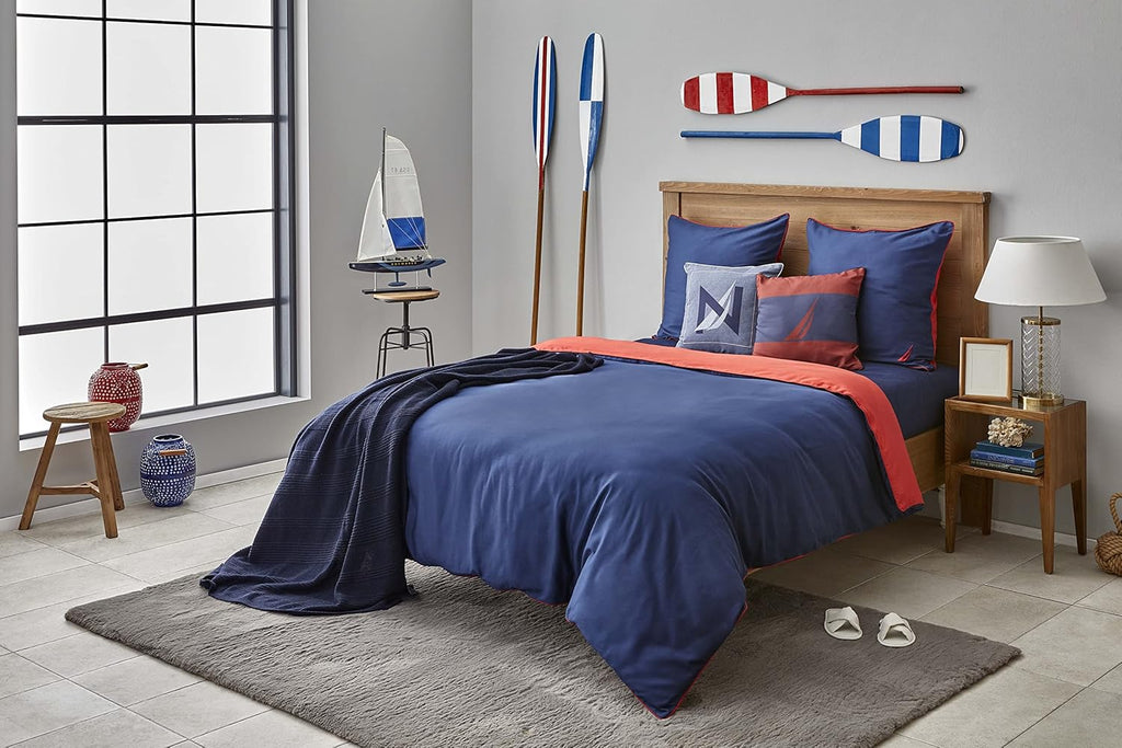Nautica Home Creek Çift Kişilik Pamuklu Nevresim Takımı - Lacivert & Turuncu