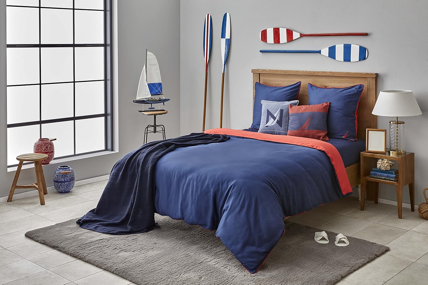 Nautica Home Creek Çift Kişilik Pamuklu Nevresim Takımı - Lacivert & Turuncu