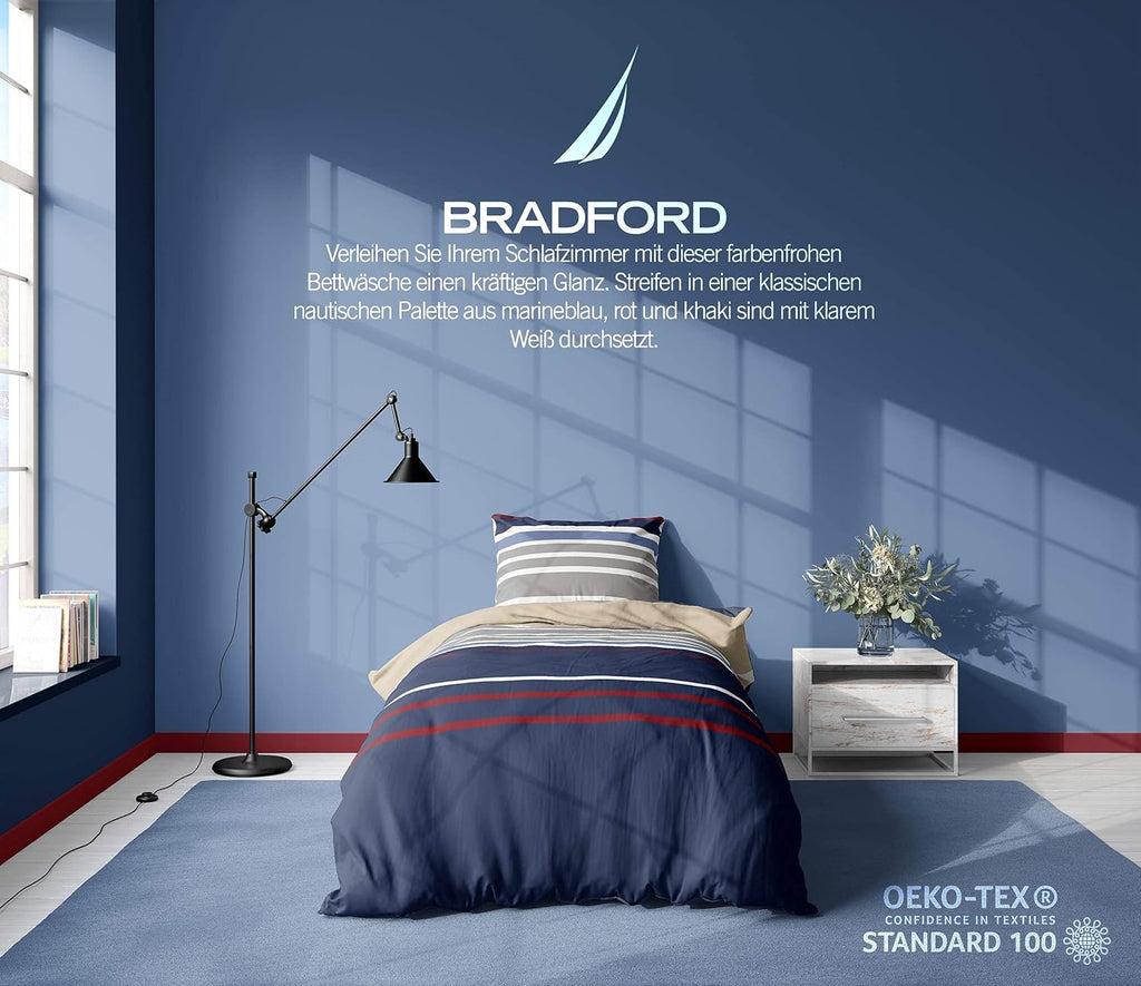 Nautica Home Bradford %100 Pamuk Nevresim Takımı - Lacivert Bej Çok Renkli Çizgili