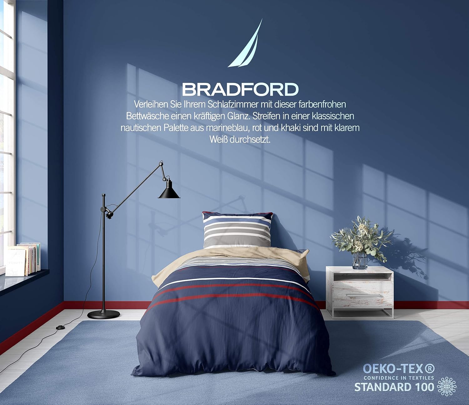 Nautica Home Bradford %100 Pamuk Nevresim Takımı - Lacivert Bej Çok Renkli Çizgili