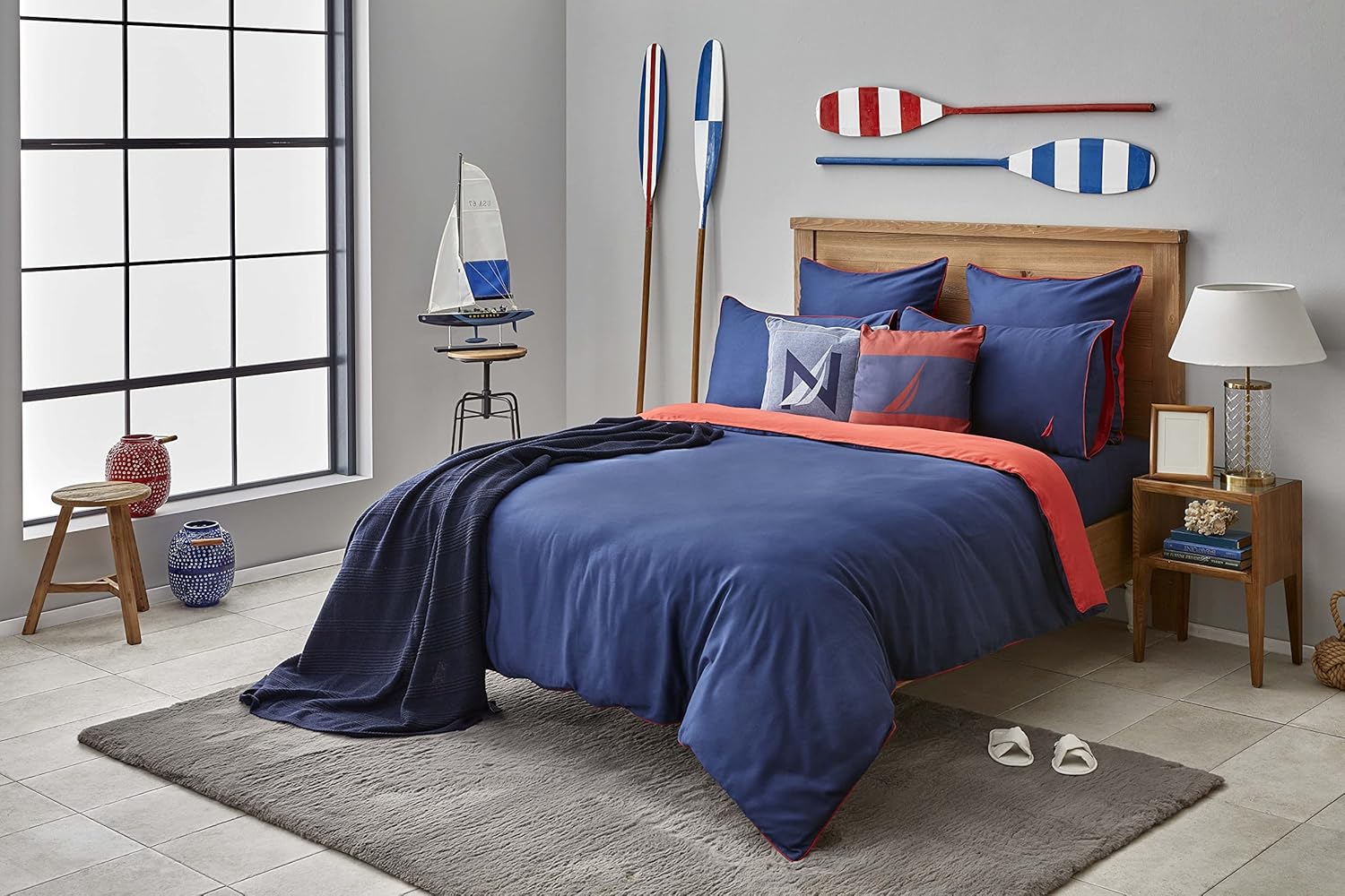 Nautica Home Creek Çift Kişilik Pamuklu Nevresim Takımı - Lacivert & Turuncu