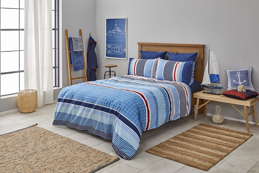 Nautica Home Spinning %100 Pamuk Ranforce Nevresim Takımı - Marin Desenli Mavi