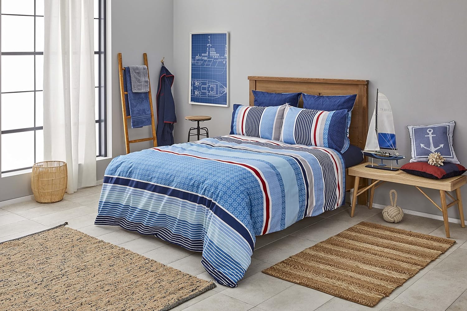 Nautica Home Spinning %100 Pamuk Ranforce Nevresim Takımı - Marin Desenli Mavi