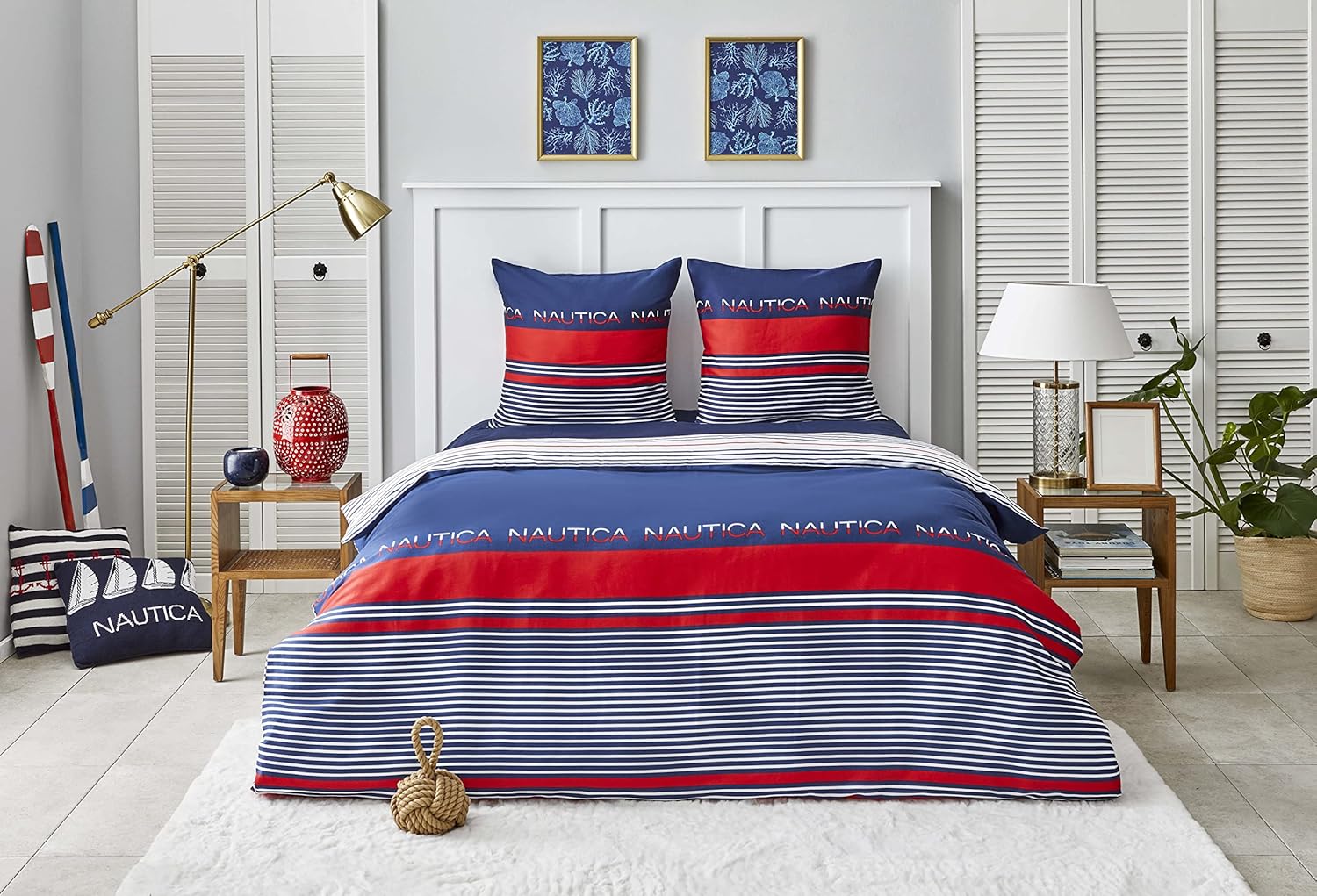 Nautica Home Drifting %100 Pamuk Nevresim Takımı - Marin Temalı Lacivert Kırmızı Çizgili