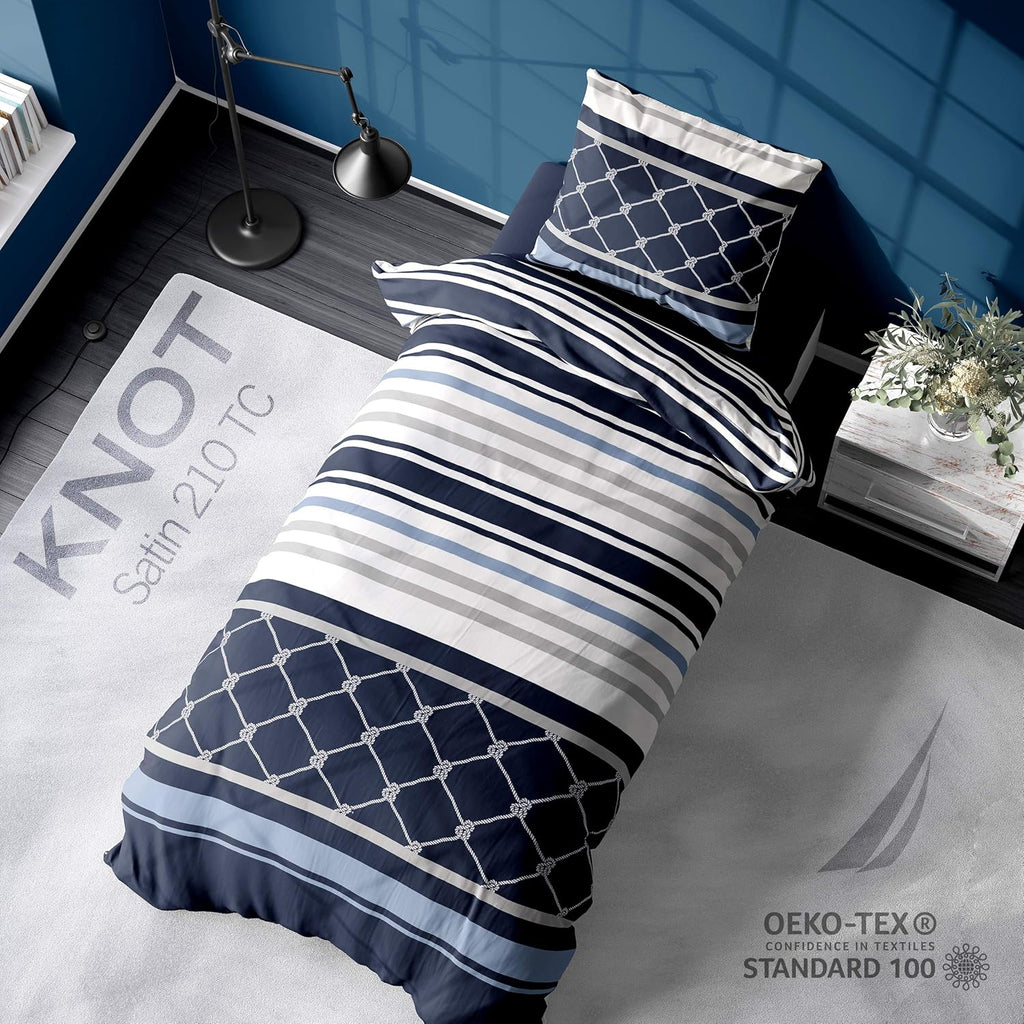 Nautica Home Knot %100 Pamuklu Tek Kişilik Nevresim Takımı - Halat ve Marin Çizgili