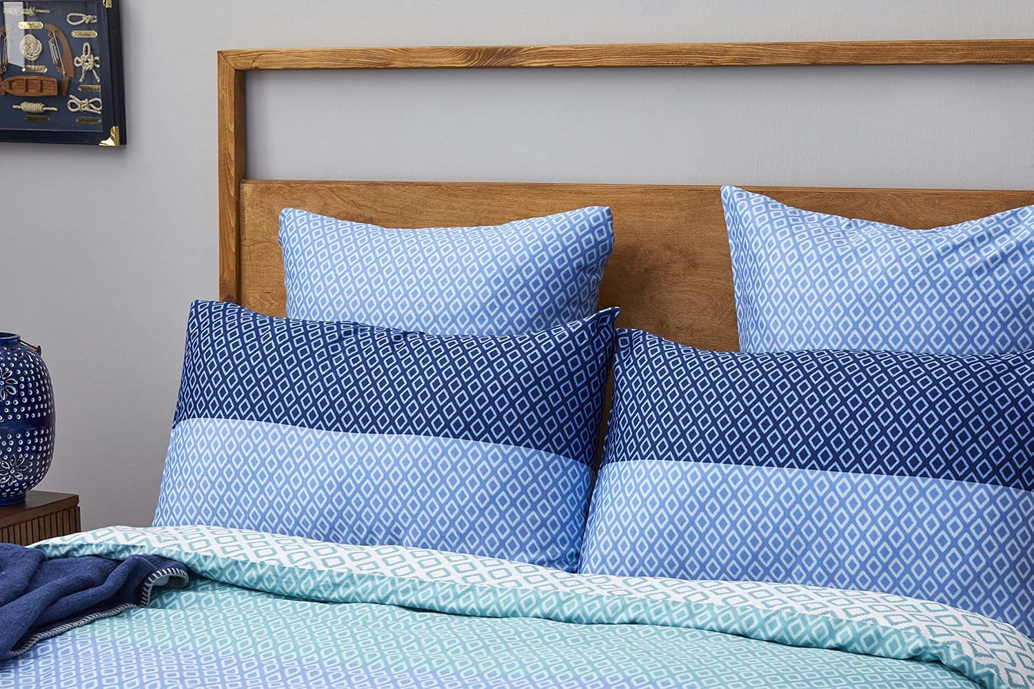 Nautica Home Grace %100 Pamuk Nevresim Takımı - Mavi Geometrik Desenli ve Geçişli