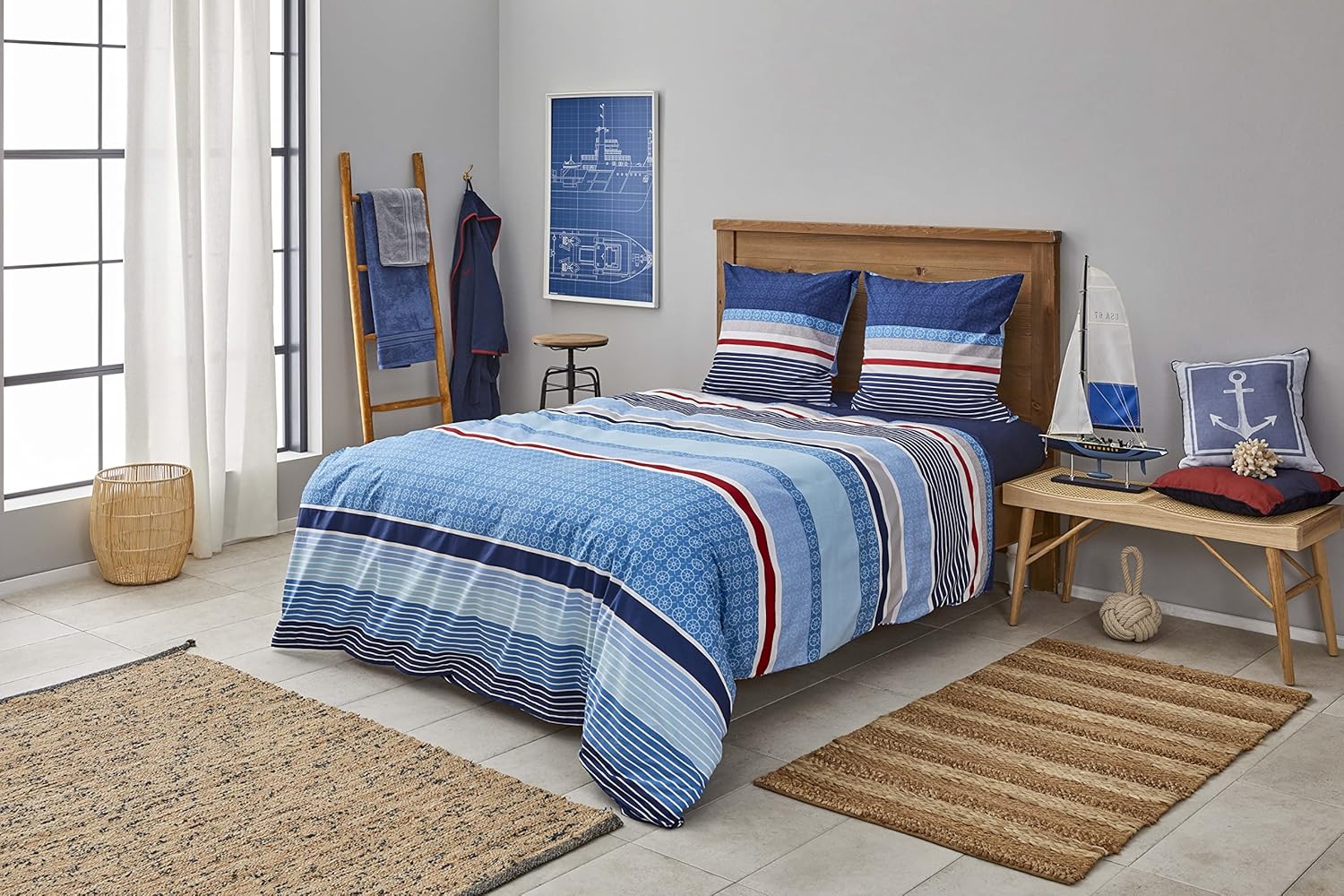 Nautica Home Spinning %100 Pamuk Ranforce Nevresim Takımı - Marin Desenli Mavi