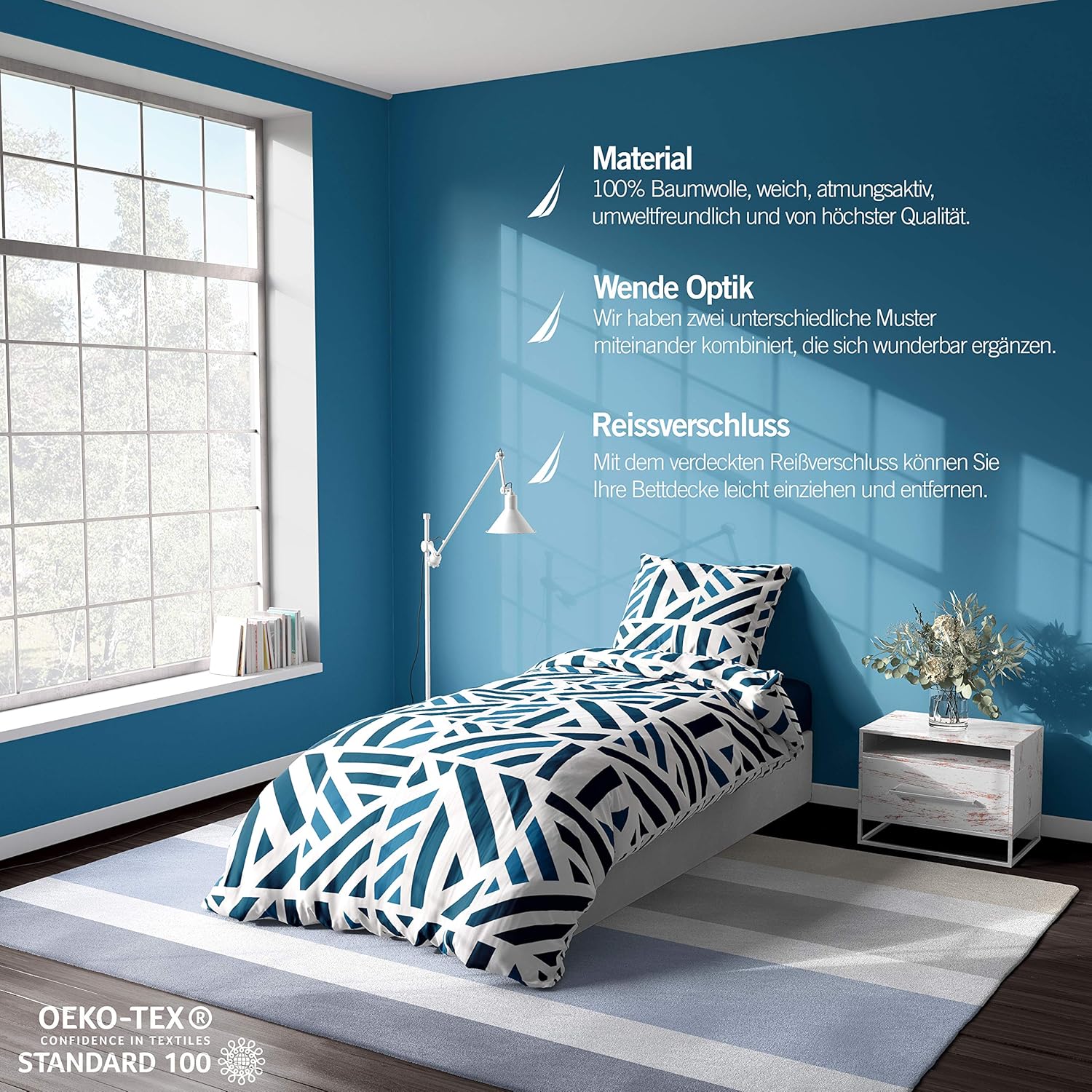 Nautica Home Orion %100 Pamuklu Tek Kişilik Nevresim Takımı - Geometrik Mavi Desenli