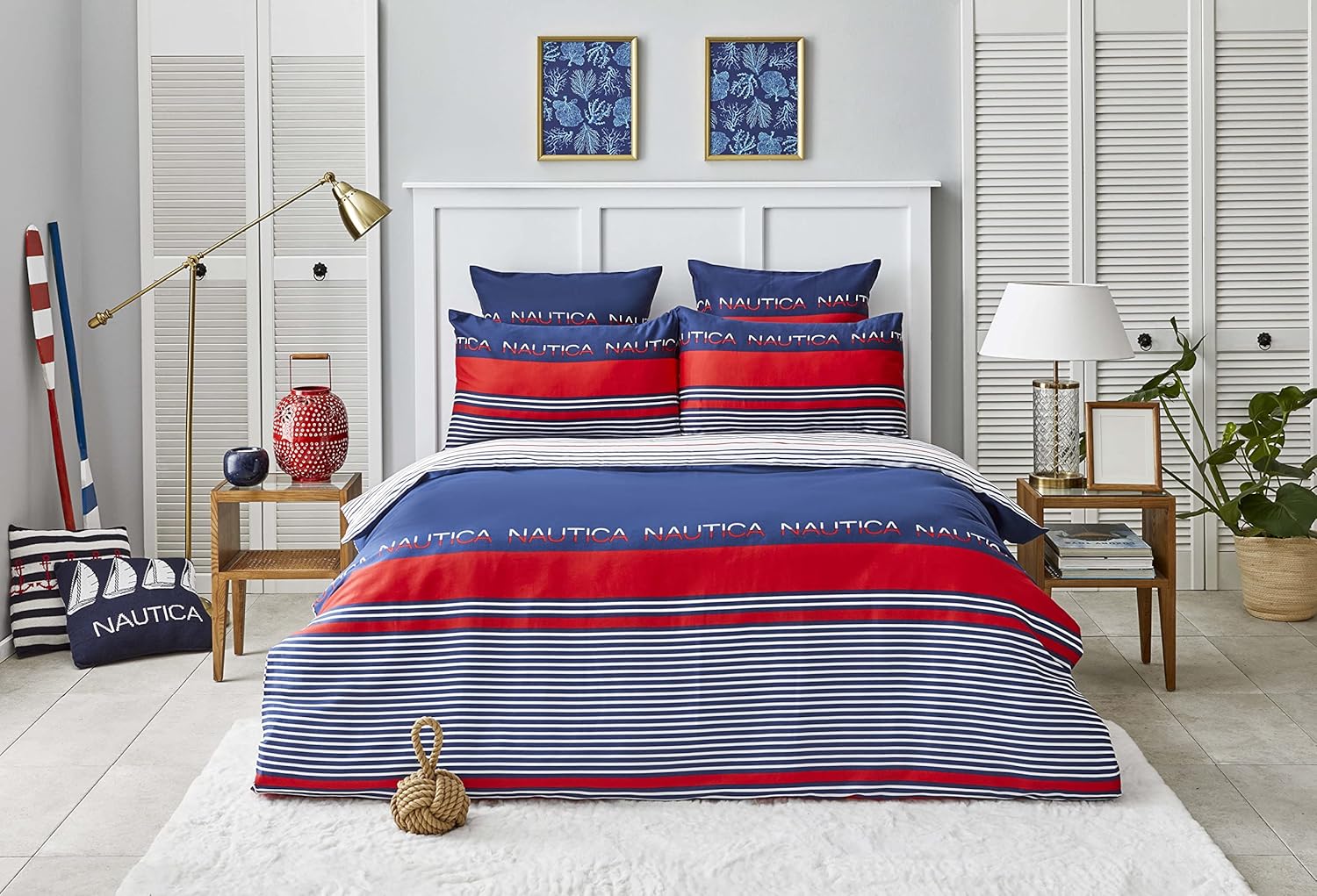 Nautica Home Drifting %100 Pamuk Nevresim Takımı - Marin Temalı Lacivert Kırmızı Çizgili