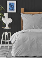 Nautica Home Darya %100 Pamuk Nevresim Takımı - Gri Beyaz Mikro Çizgili Desen