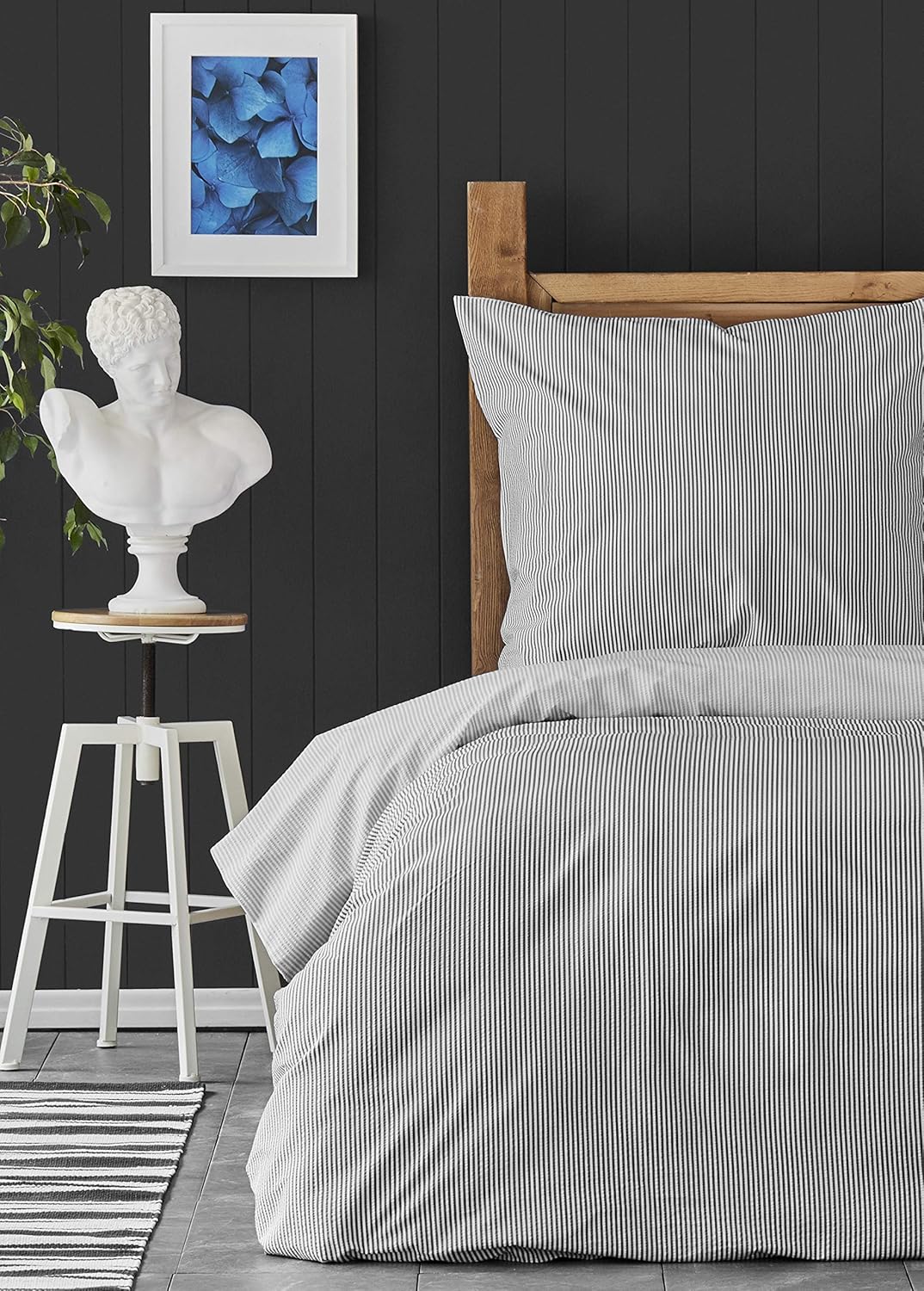 Nautica Home Darya %100 Pamuk Nevresim Takımı - Gri Beyaz Mikro Çizgili Desen