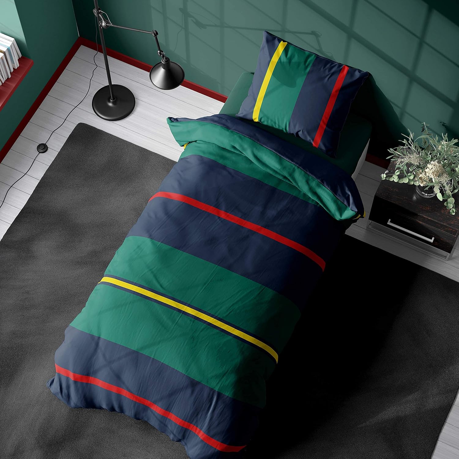 Nautica Home Heritage %100 Pamuklu Çizgili Nevresim Takımı - Marin Lacivert ve Yeşil