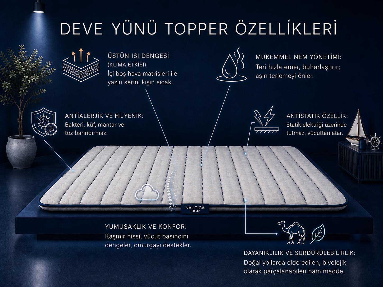 NAUTICA HOME Regatta Premium Deve Yünü Topper