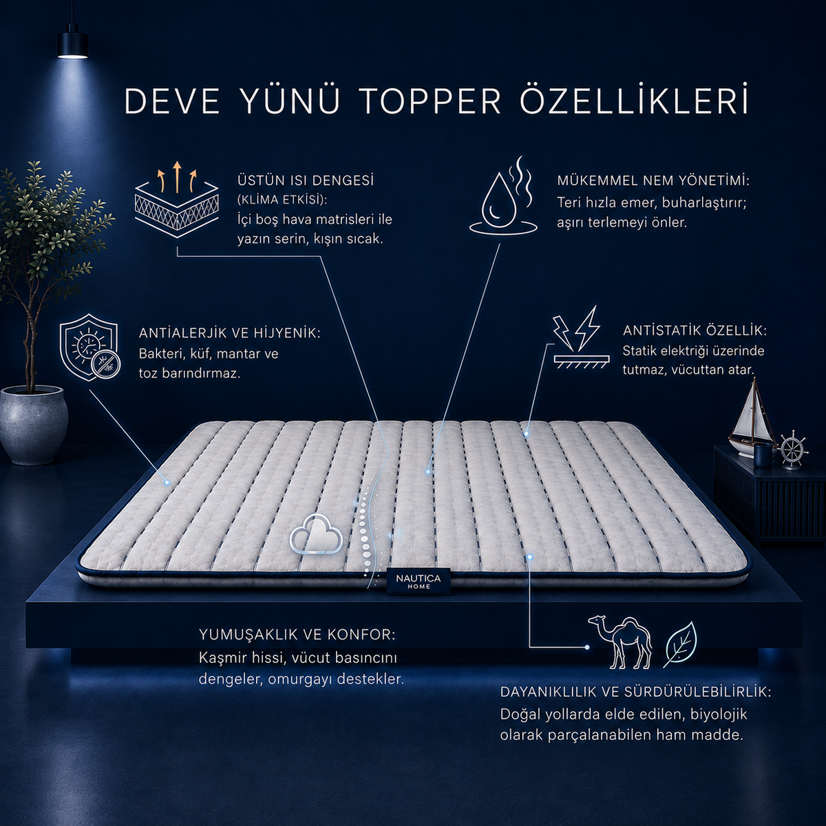 NAUTICA HOME Regatta Premium Deve Yünü El Yapımı Topper