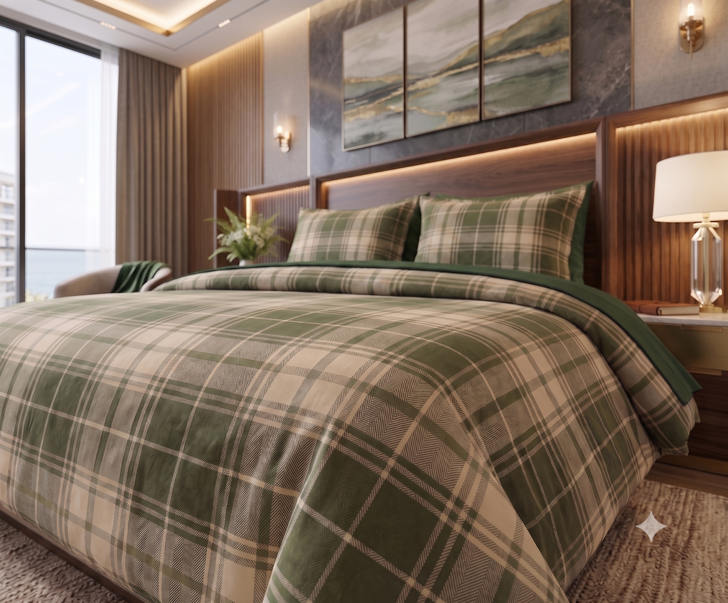 Nautica Home Heritage Plaid %100 Pamuk Saten Çift Kişilik Nevresim Takımı - Zümrüt Yeşili