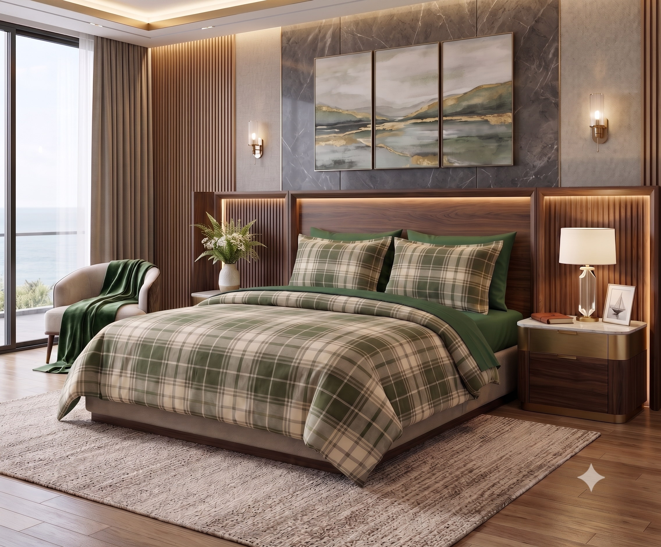 Nautica Home Heritage Plaid %100 Pamuk Saten Çift Kişilik Nevresim Takımı - Zümrüt Yeşili