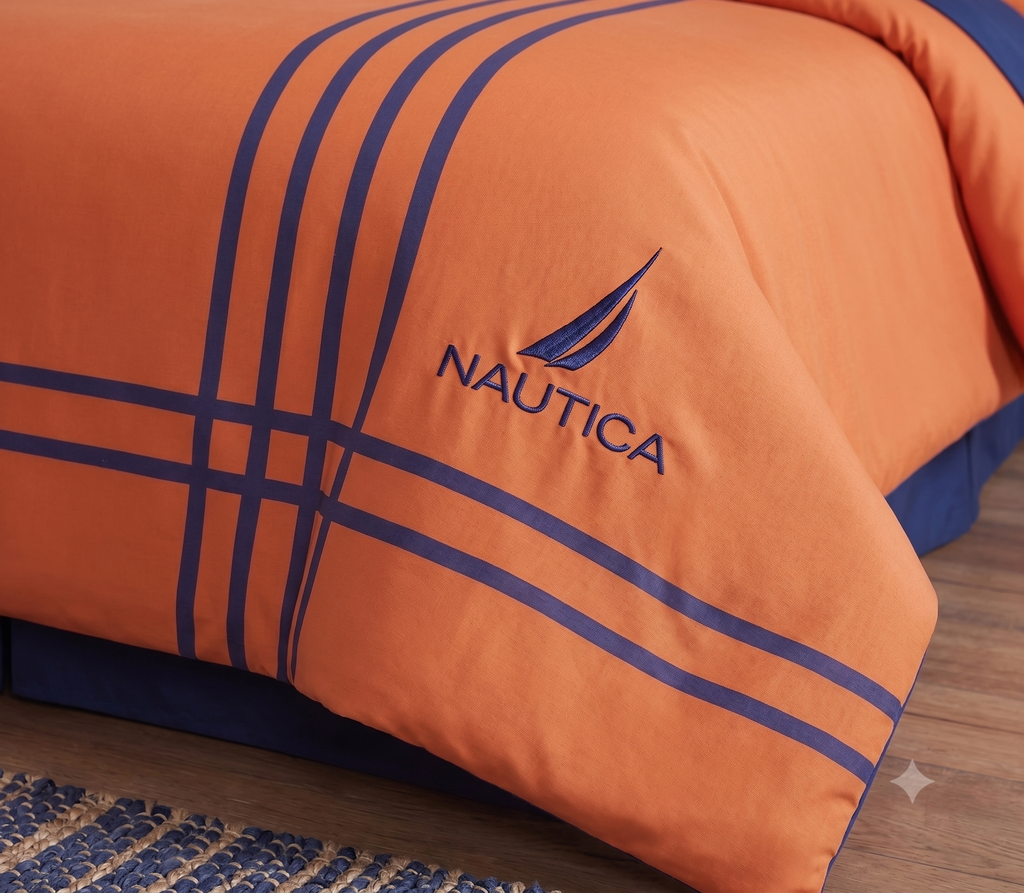 Nautica Home Modern Line Pamuk Saten Çift Kişilik Nevresim Takımı – Turuncu / Lacivert