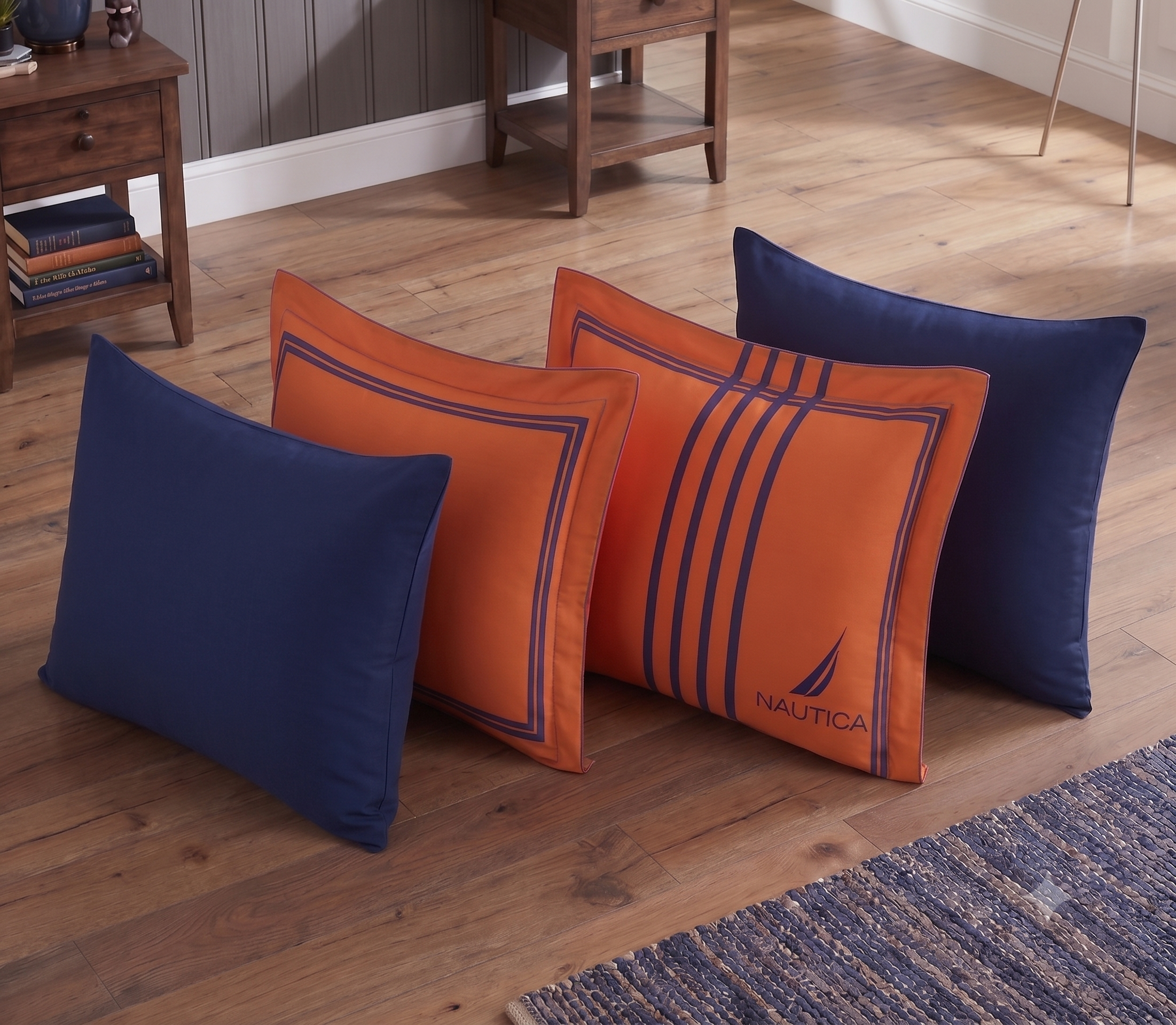 Nautica Home Modern Line Pamuk Saten Çift Kişilik Nevresim Takımı – Turuncu / Lacivert