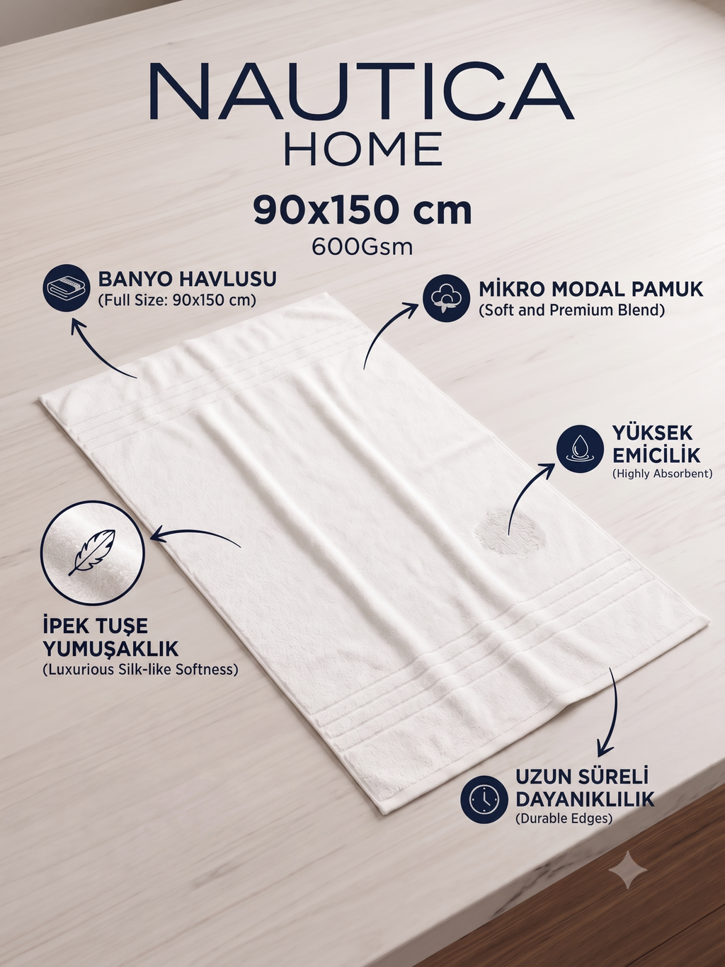 NAUTICA MARINER PREMIUM BANYO HAVLUSU 90 X 150 CM