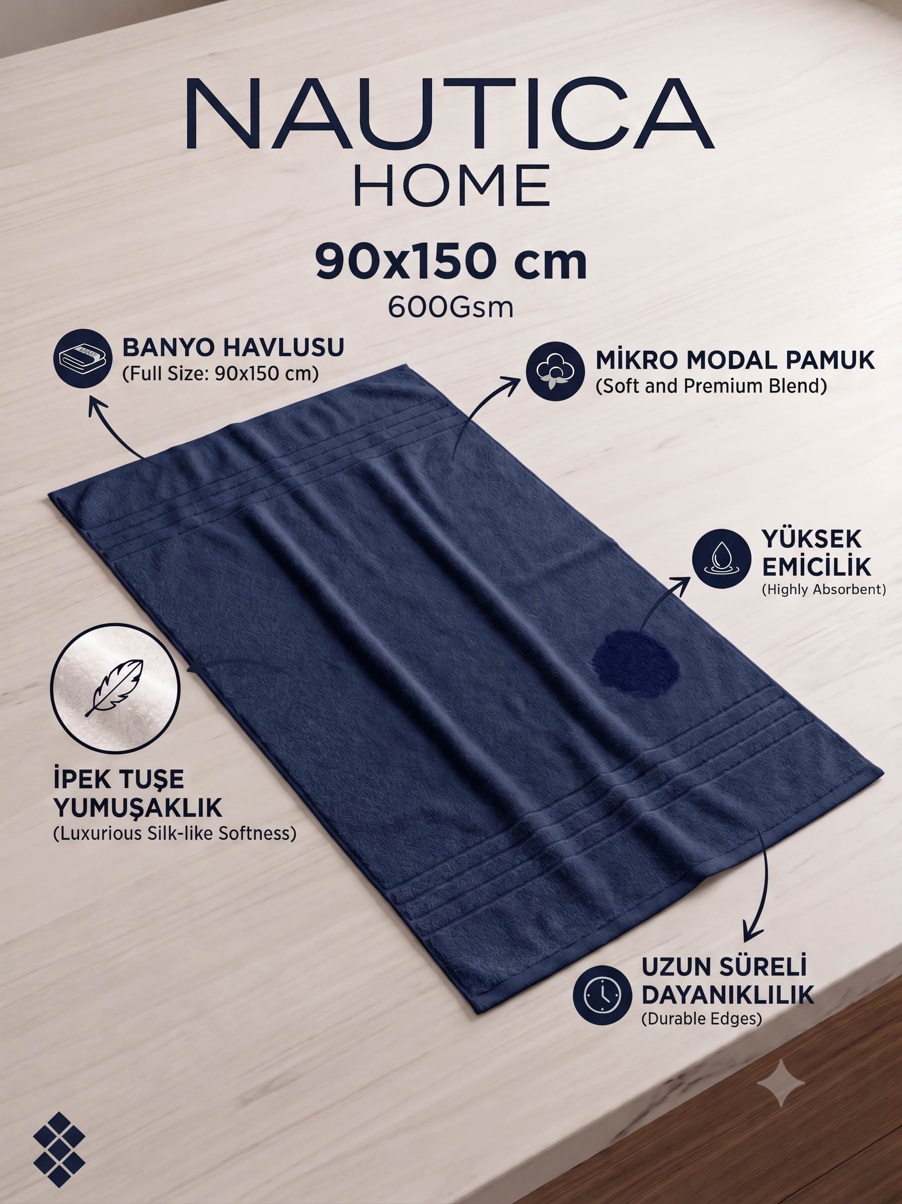 NAUTICA MARINER PREMIUM BANYO HAVLUSU 90 X 150 CM