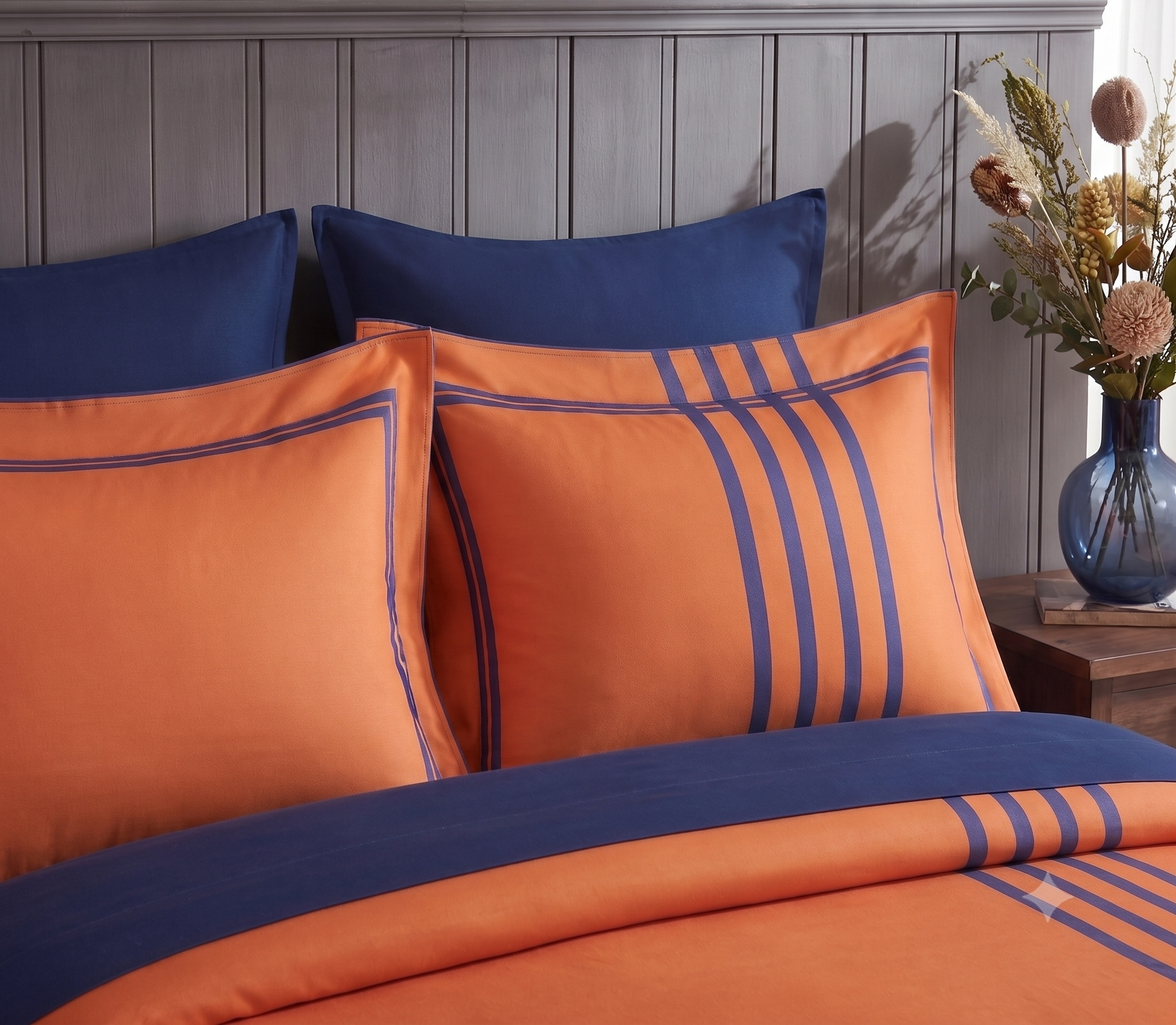 Nautica Home Modern Line Pamuk Saten Çift Kişilik Nevresim Takımı – Turuncu / Lacivert