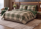 Nautica Home Heritage Plaid %100 Pamuk Saten Çift Kişilik Nevresim Takımı - Zümrüt Yeşili