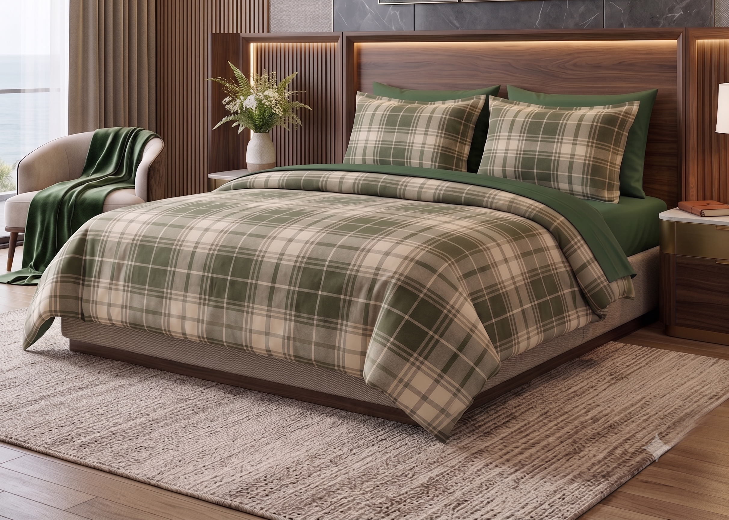 Nautica Home Heritage Plaid %100 Pamuk Saten Çift Kişilik Nevresim Takımı - Zümrüt Yeşili