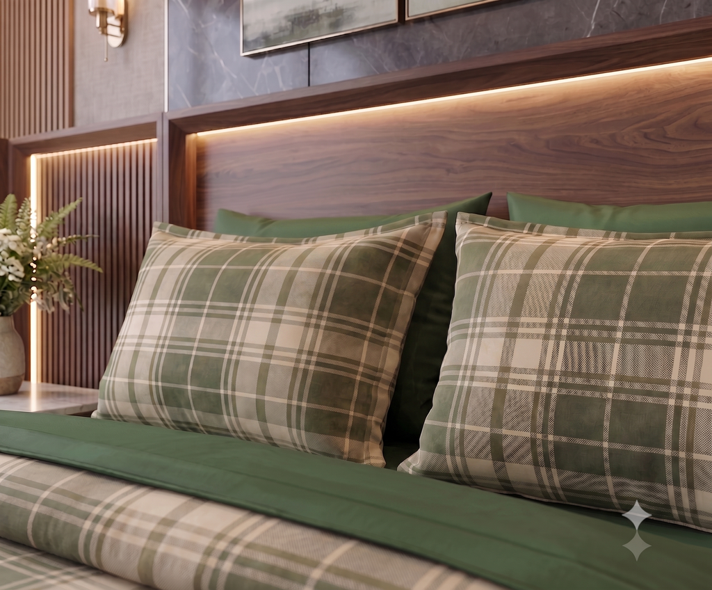Nautica Home Heritage Plaid %100 Pamuk Saten Çift Kişilik Nevresim Takımı - Zümrüt Yeşili