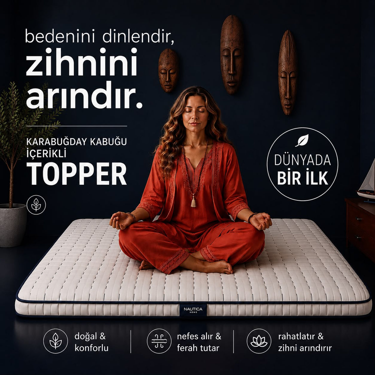 NAUTICA HOME Regatta Premium Kara Buğday El Yapımı Topper