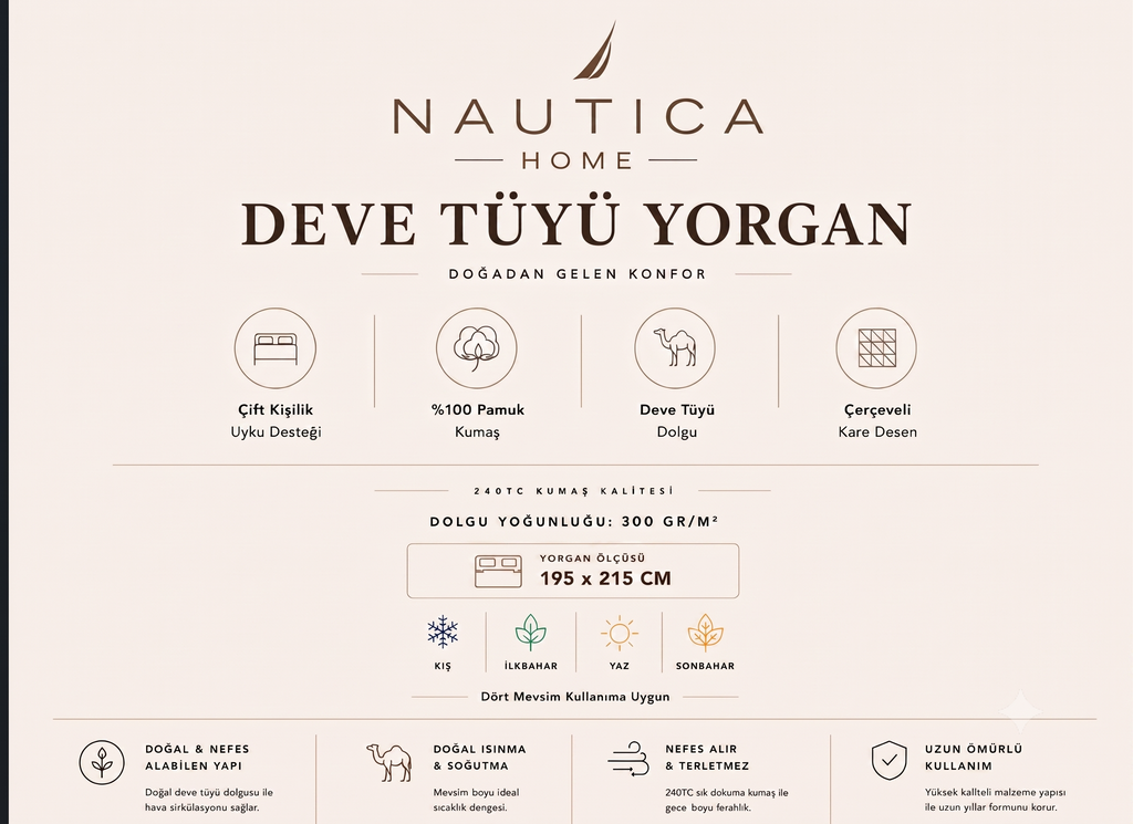 NAUTICA SEA BREEZE 100% DOĞAL DEVE YÜNÜ YORGAN