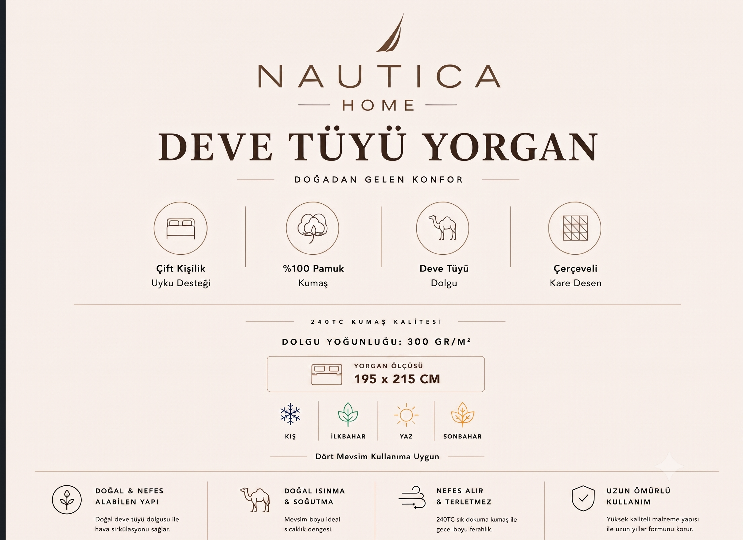 NAUTICA SEA BREEZE 100% DOĞAL DEVE YÜNÜ YORGAN