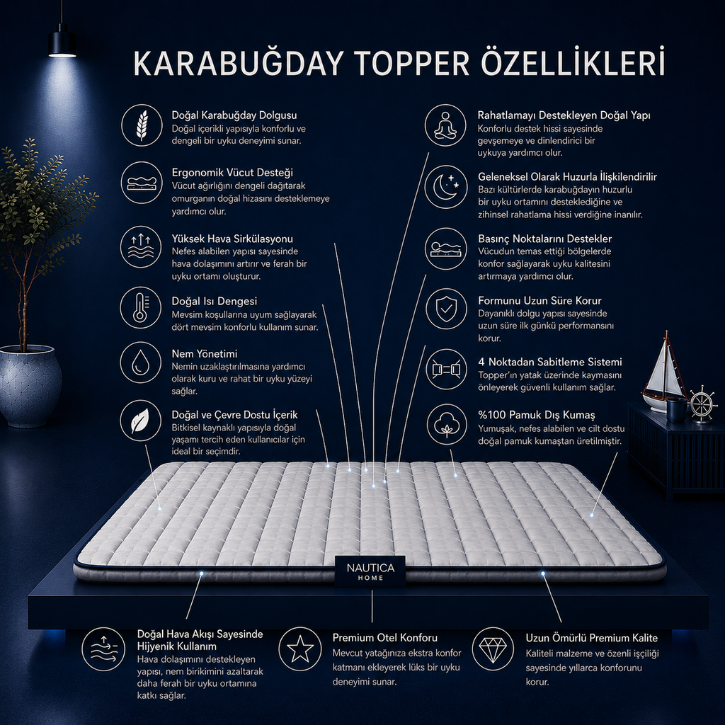 NAUTICA HOME Regatta Premium Kara Buğday Topper
