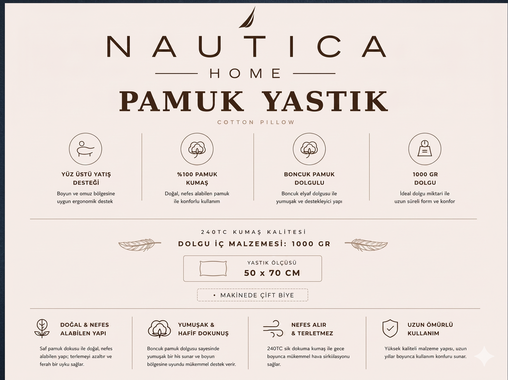 NAUTICA SEA BREEZE PAMUK YASTIK 50x70 %100 PAMUK KUMAŞ
